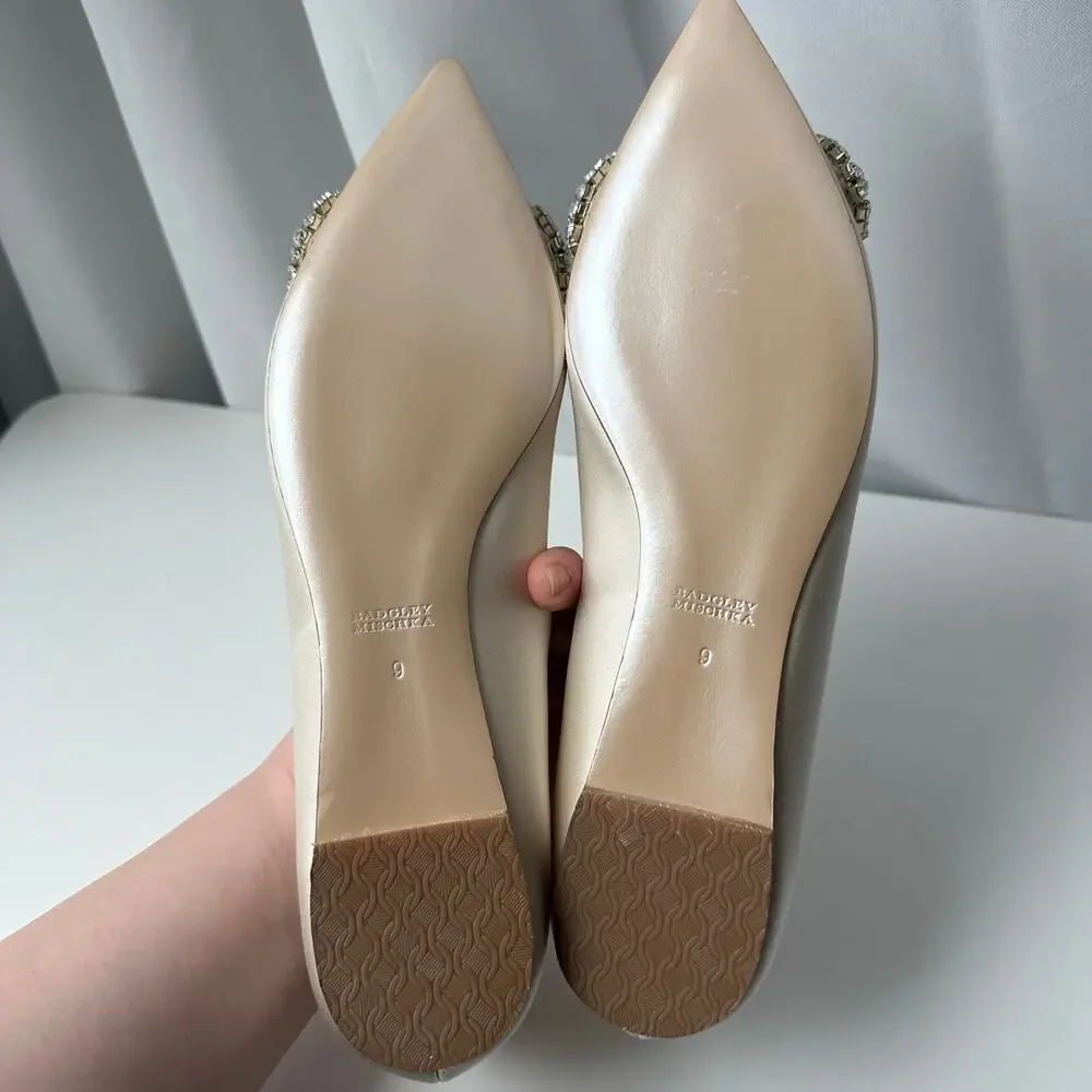 Badgley Mischka (9) Octavia Satin Ivory Embellished Flats - Bridal, Glam, Event - Picture 3 of 13